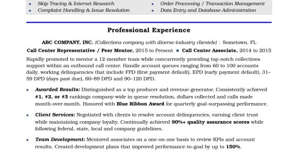 Resume for Outbound Call Center Rep Samples Call Center Resume Sample Monster.com