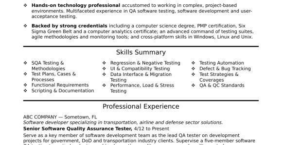 Resume for Qa In State Projects Sample Experienced Qa software Tester Resume Sample Monster.com
