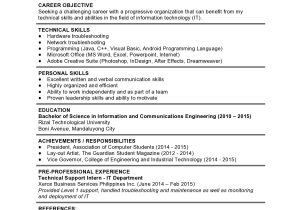 Resume format Sample for Job Application Philippines Sample Resume formats for Fresh Graduates