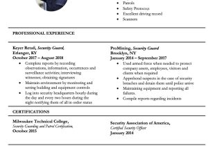 Resume Sample for A Security Guard Security Guard Resume & Writing Guide  20 Templates Pdf & Word