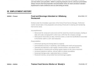 Resume Sample for Food and Beverage Service 22 Food & Beverage attendant Resume Samples Free