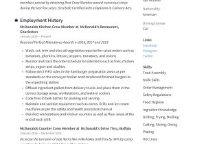 Resume Sample From A Person Working In Mcdonalds Mcdonalds Crew Member Resume & Writing Guide  12 Examples 2020