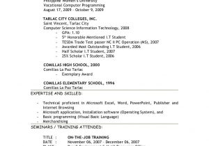 Resume Sample Training and Seminars attended My Resume