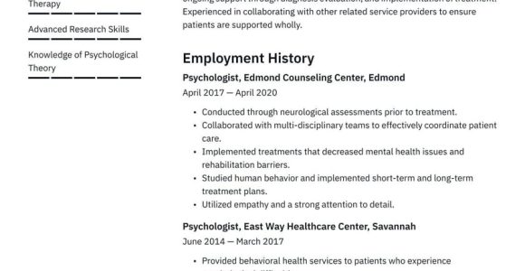 Resume Samples for Conducting Psychology Tests Paychologist Resume Example & Writing Guide Â· Resume.io