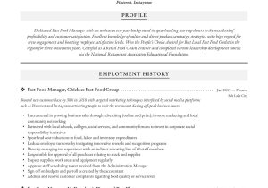 Resume Samples for Fast Food Restaurant Fast Food Manager Resume & Writing Guide  12 Examples 2022