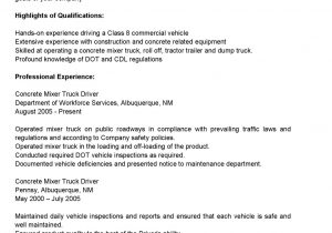 Resume Samples for Truck Drivers with An Objective Driver Resumes: Concrete Mixer Truck Driver Resume Sample