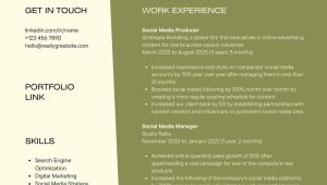 Resume Skills Section Sample social Media Olive Green Light Yellow Color Blocks social Media Manager Resume …
