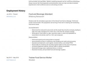Resume Template for Food Service Industry 22 Food & Beverage attendant Resume Samples Free