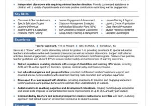 Resume Template for Students with Disabilities Teacher assistant Resume Sample Monster.com
