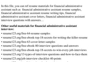 Resume123 org Free 64 Resume Samples top 8 Financial Administrative assistant Resume Samples