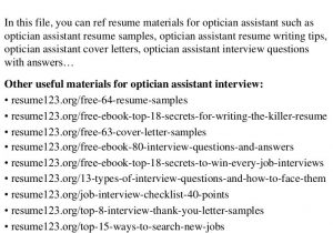 Resume123 org Free 64 Resume Samples top 8 Optician assistant Resume Samples