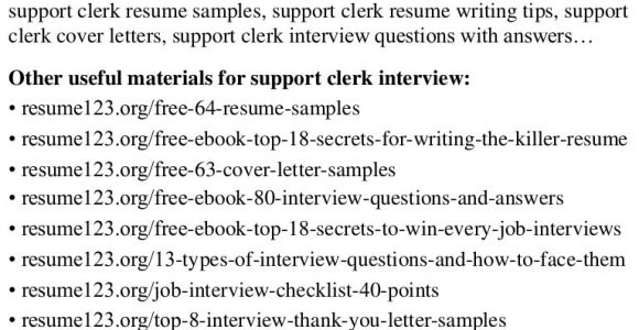 Resume123 org Free 64 Resume Samples top 8 Support Clerk Resume Samples