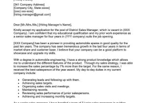 Sales Manager Resume Cover Letter Sample District Sales Manager Cover Letter Examples – Qwikresume