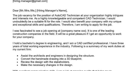Sample Add Certificate to Revi Cad Resume Cad Technician Cover Letter Examples – Qwikresume