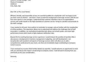 Sample Cover Letter for Bartender Resume Bartender Cover Letter