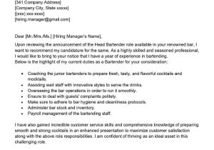 Sample Cover Letter for Bartender Resume Head Bartender Cover Letter Examples – Qwikresume