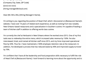 Sample Cover Letter for Chef Resume Chef Cover Letter Example [free Download]