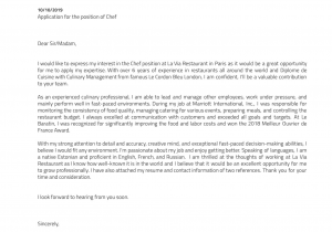Sample Cover Letter for Chef Resume Chef Cover Letter Example