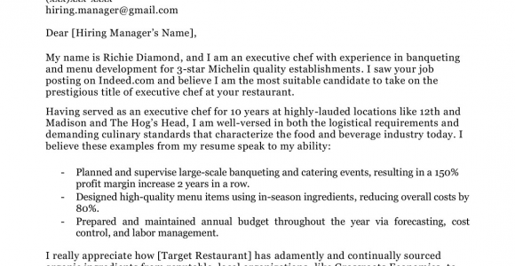 Sample Cover Letter for Chef Resume Chef Cover Letter Sample & Writing Tips