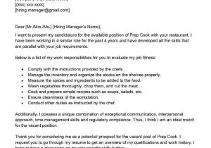 Sample Cover Letter for Cook Resume Prep Cook Cover Letter Examples – Qwikresume