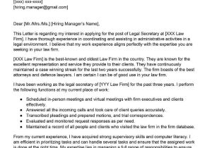 Sample Cover Letter for Legal Secretary Resume Legal Secretary Cover Letter Examples – Qwikresume