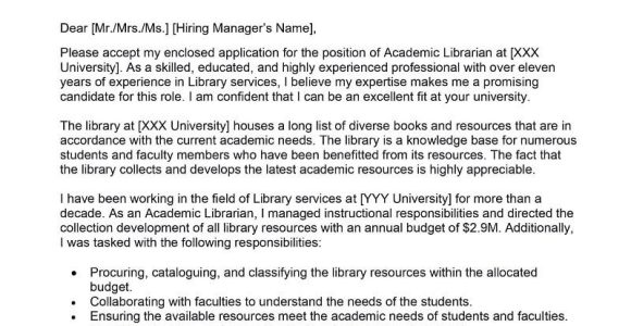 Sample Cover Letter for Librarian Resume Academic Librarian Cover Letter Examples – Qwikresume