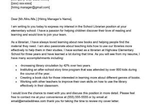 Sample Cover Letter for Librarian Resume School Librarian Cover Letter Examples – Qwikresume