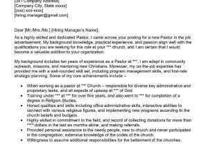 Sample Cover Letter for Ministry Resume Pastor Cover Letter Examples – Qwikresume