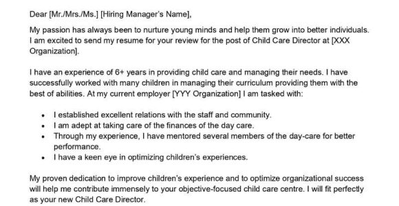Sample Cover Letter for Resume for Children S Director Child Care Director Cover Letter Examples – Qwikresume