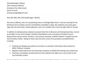 Sample Cover Letter for Resume for High School Student High School Student Cover Letter