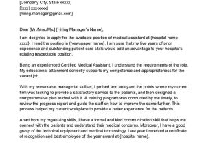 Sample Cover Letter for Resume In Medical Field Certified Medical assistant Cover Letter Examples – Qwikresume