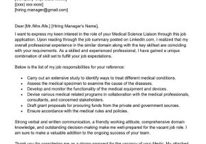 Sample Cover Letter for Resume In Medical Field Medical Science Liaison Cover Letter Examples – Qwikresume