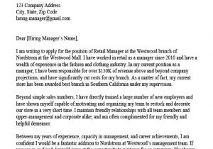 Sample Cover Letter for Resume Management Retail Manager Cover Letter Sample