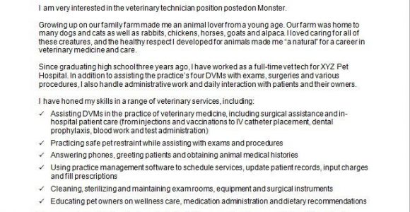 Sample Cover Letter for Resume Veterinary Technician Cover Letter Sample Vet Tech Veterinary Technician Cover