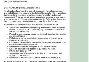 Sample Email to Send Resume to Referral Referral Coordinator Cover Letter Examples – Qwikresume