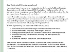 Sample Entry Clinical Research Coordinator Resume Clinical Research Coordinator Cover Letter Examples – Qwikresume