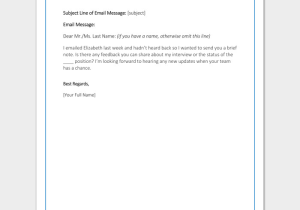 Sample Follow Up Email after Sending Resume Follow Up Letter Template 10 formats Samples