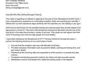 Sample Health Club Front Desk Resume Gym Receptionist Cover Letter Examples – Qwikresume