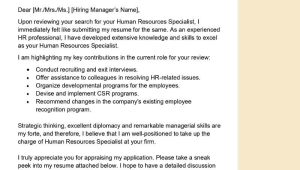 Sample Human Resource Tepmplate Resumes and Cover Letters Human Resources Specialist Cover Letter Examples – Qwikresume