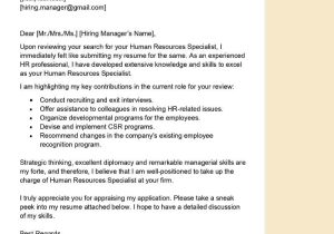 Sample Human Resources Resume Cover Letter Human Resources Specialist Cover Letter Examples – Qwikresume