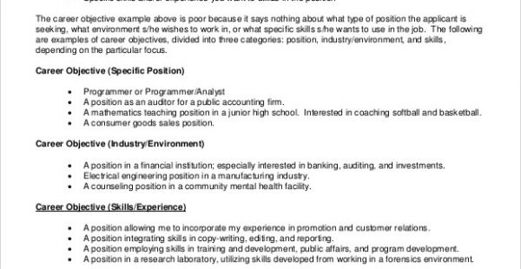 Sample Job Objectives for A Resume Free 9 Sample Resume Objective Templates In Pdf