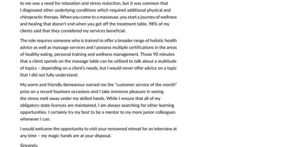 Sample Massage therapist Resume Cover Letter Massage therapist Cover Letter Examples & Expert Tips [free]