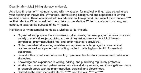 Sample Medical Writer Resume Cover Letter Medical Writer Cover Letter Examples – Qwikresume