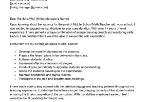 Sample Middle School Math Teacher Resume Middle School Math Teacher Cover Letter Examples – Qwikresume
