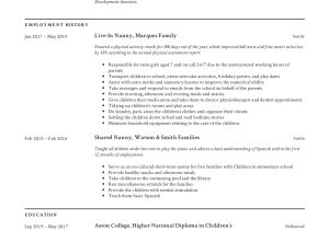 Sample Nanny Experience On A Resume Nanny Resume & Writing Guide  12 Template Samples Pdf