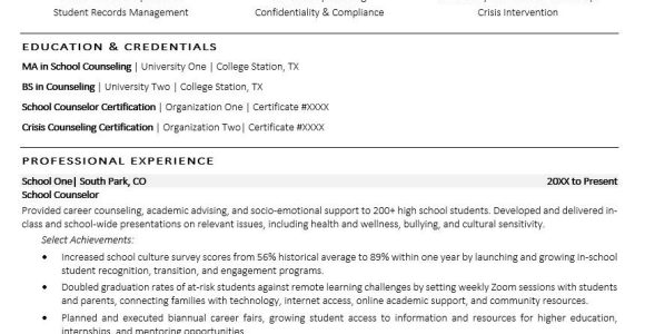 Sample Of A College Counselor Resume School Counselor Resume Sample Monster.com