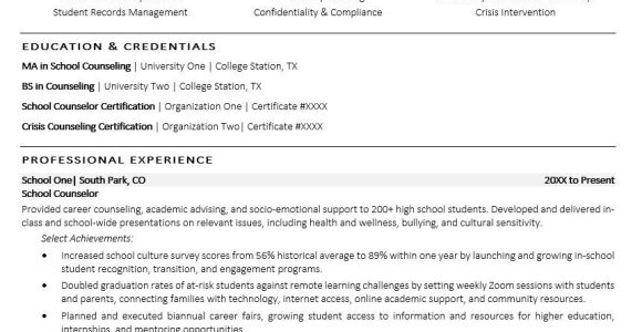 Sample Of A College Counselor Resume School Counselor Resume Sample Monster.com