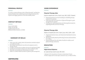 Sample Of Resume for Physical therapy assistant Professional Physical therapy Aide Resume Sample – Resumepocket