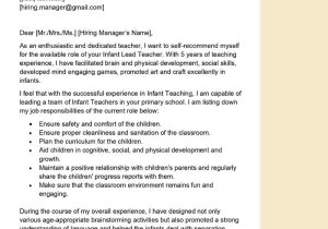 Sample Of Resume for Teachers In Infant Classroom Infant Lead Teacher Cover Letter Examples – Qwikresume