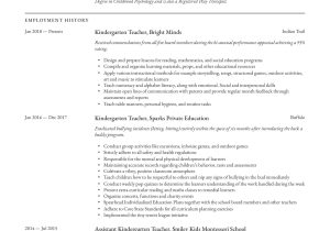 Sample Of Resume for Teachers In Infant Classroom Kindergarten Teacher Resume & Writing Guide  12 Examples 2020